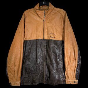 Perry Ellis America Two‑Tone Blocks Leather Jacket Sz